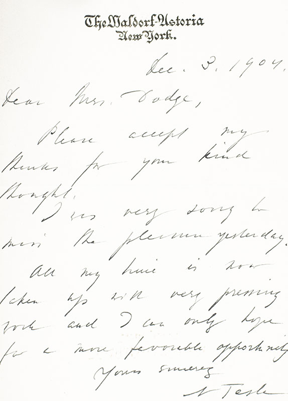 Nikola Tesla Autographed Signed Letter