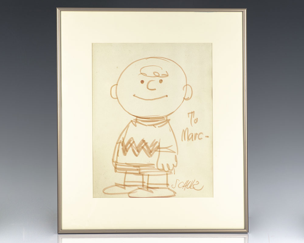 Peanuts Charles M. Schulz First Edition Signed Snoopy Drawing Rare