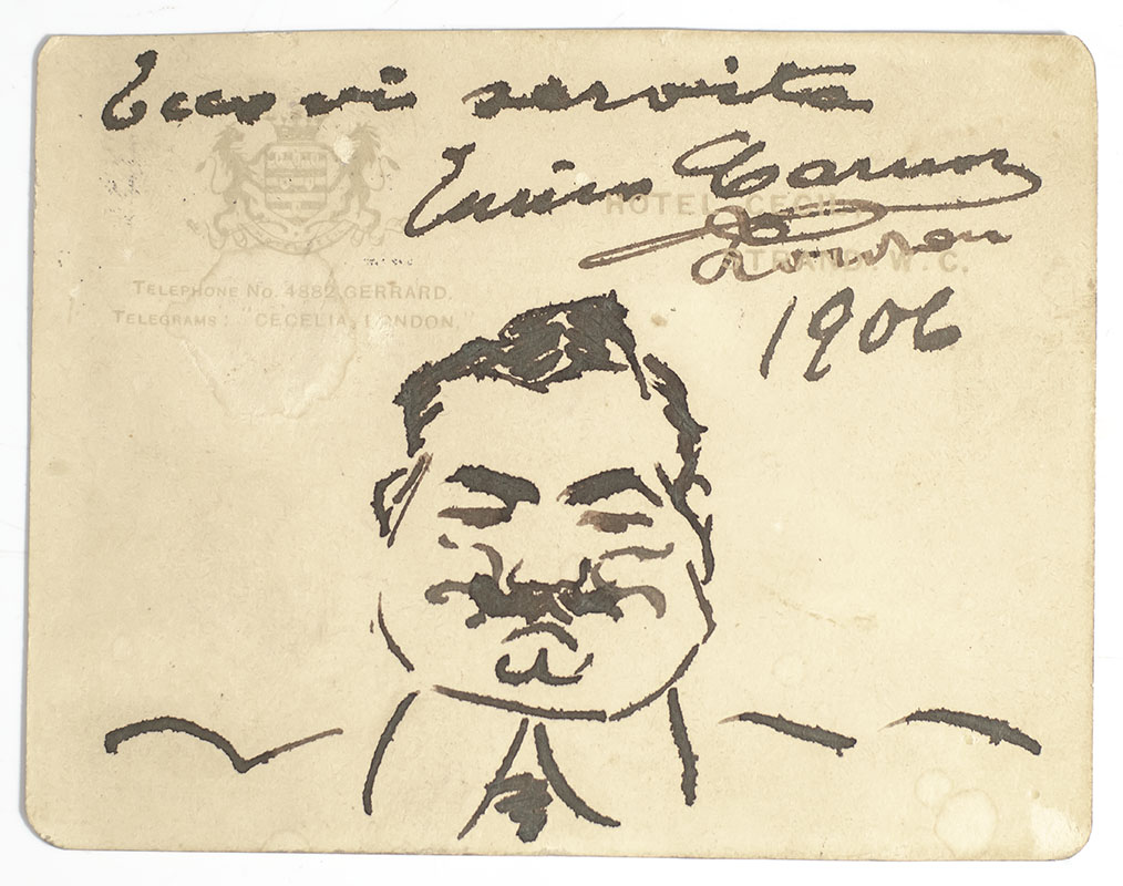 Enrico Caruso Original Self Portrait Signed Sketch. Raptis Rare