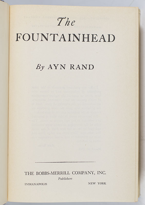 The Fountainhead. - Raptis Rare Books | Fine Rare And Antiquarian First ...