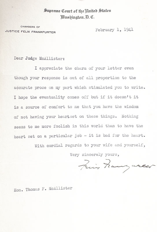 Felix Frankfurter Typed Letter Signed. - Raptis Rare Books
