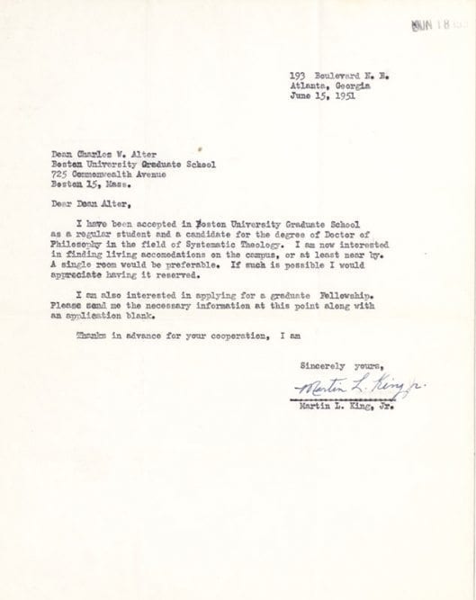 Martin Luther King Jr. Autograph Letter Signed Boston University