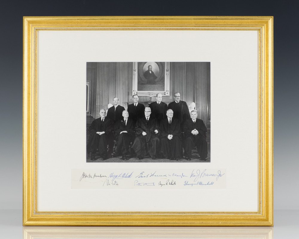 Earl Warren Signed Supreme Court Photograph Thurgood Marshall