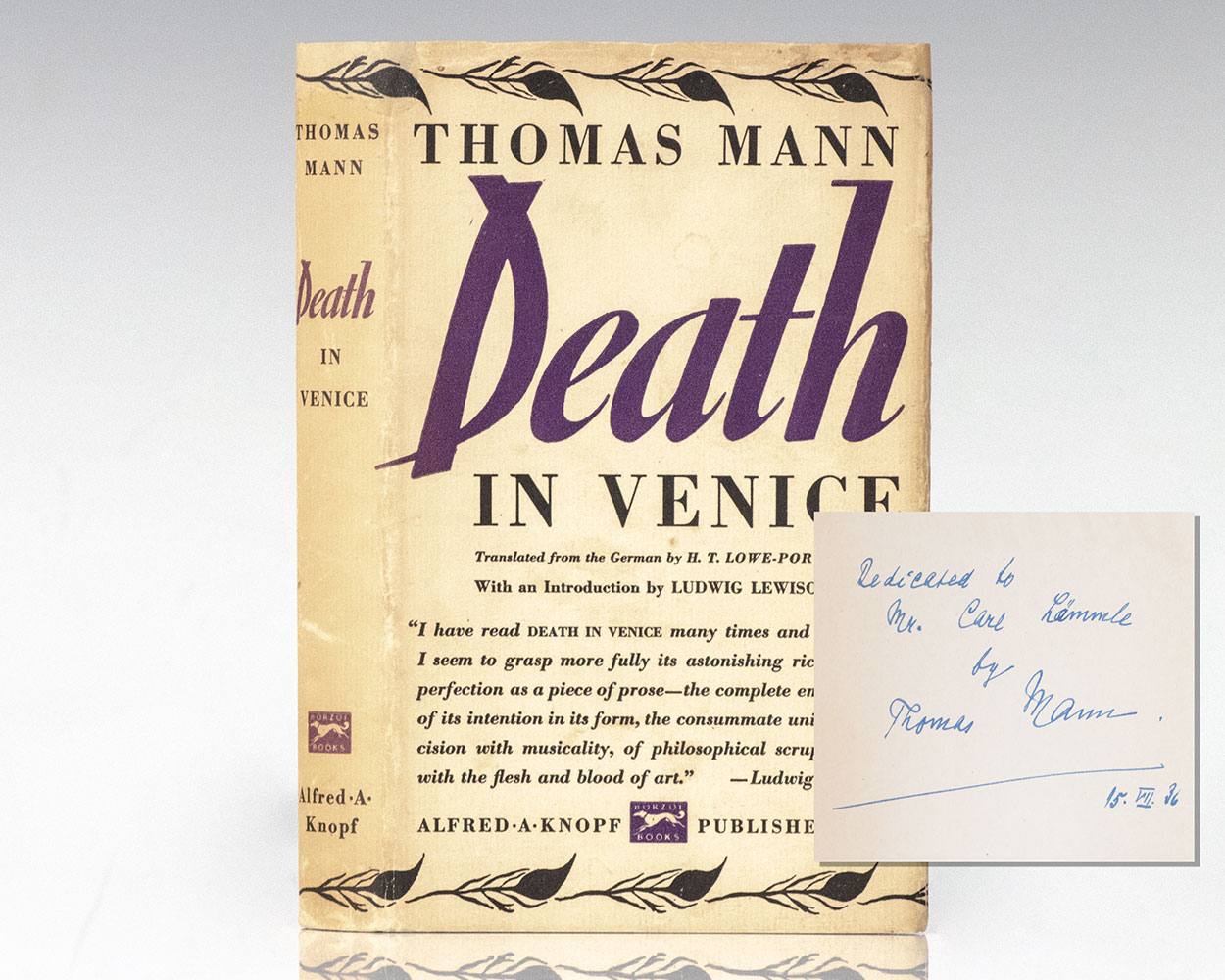 Death In Venice Thomas Mann First Edition Signed