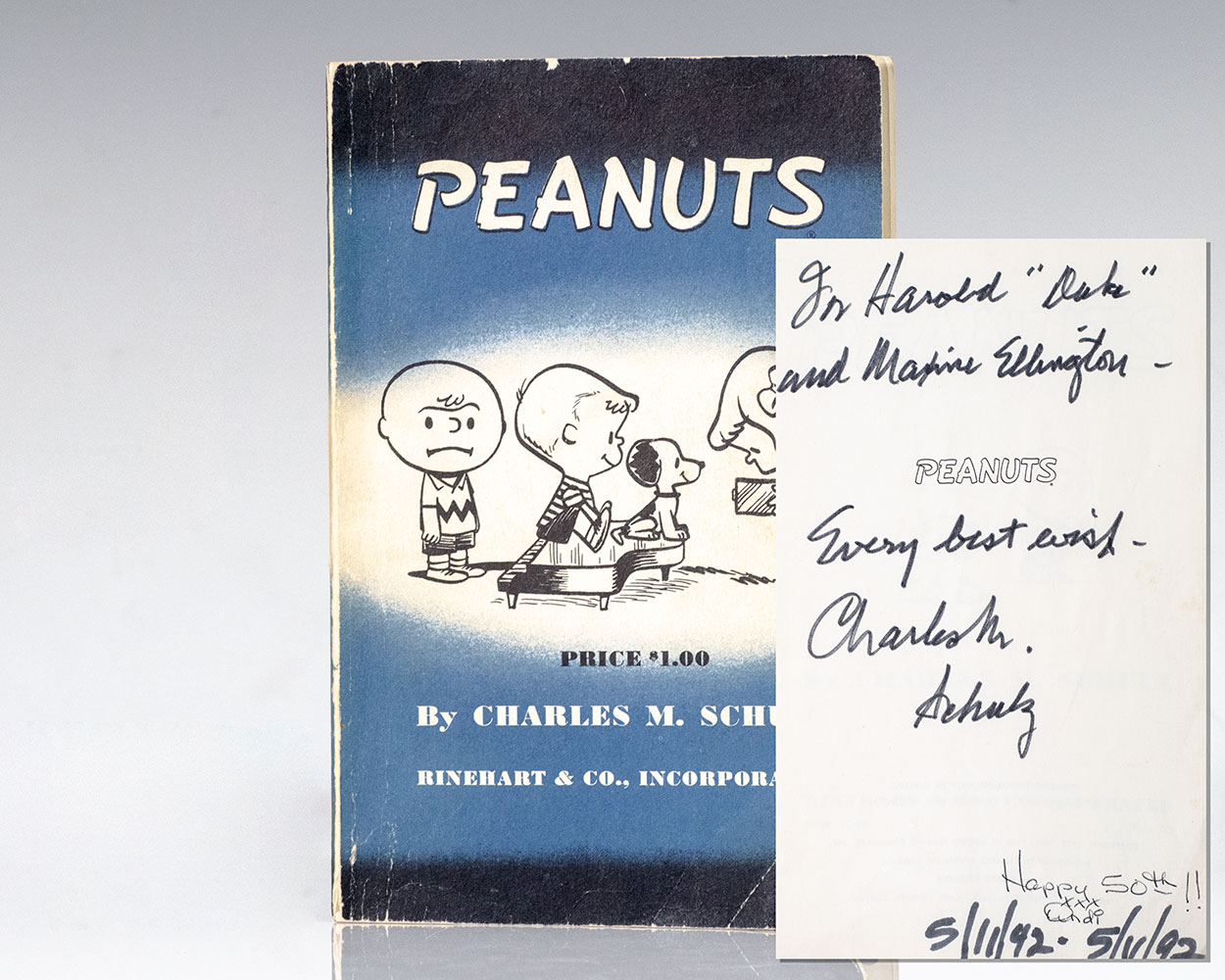 Peanuts Charles M. Schulz First Edition Signed Snoopy Drawing Rare