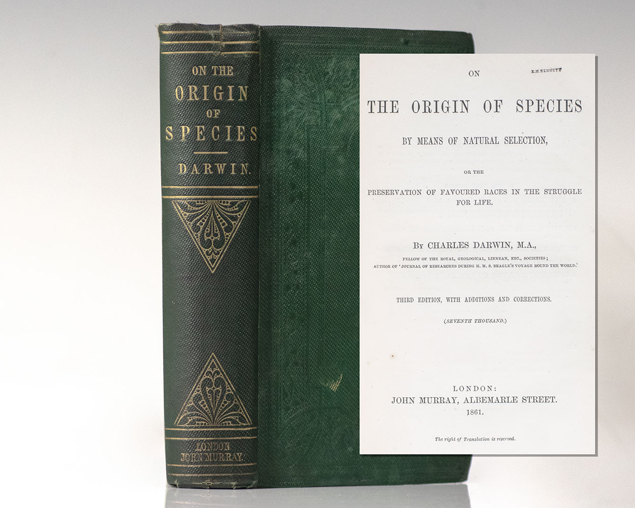 Origin Of Species First Edition Charles Darwin Signed