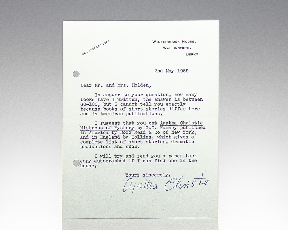 Agatha Christie Typed Letter Signed. - Raptis Rare Books | Fine Rare ...